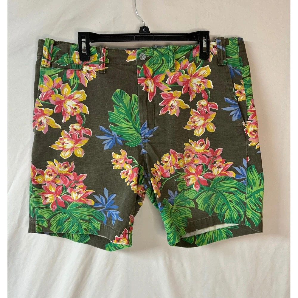 Polo Ralph Lauren Mens 36 Tropical Floral Shorts Straight Fit Green Pink Orchid